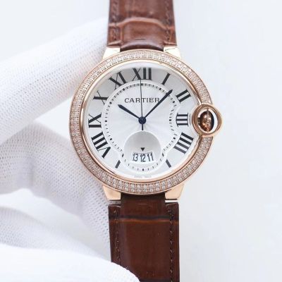 Cartier Ballon Bleu De 33/36/42MM Imported Movement 316L Steel Brown Leather Strap Couple Watch